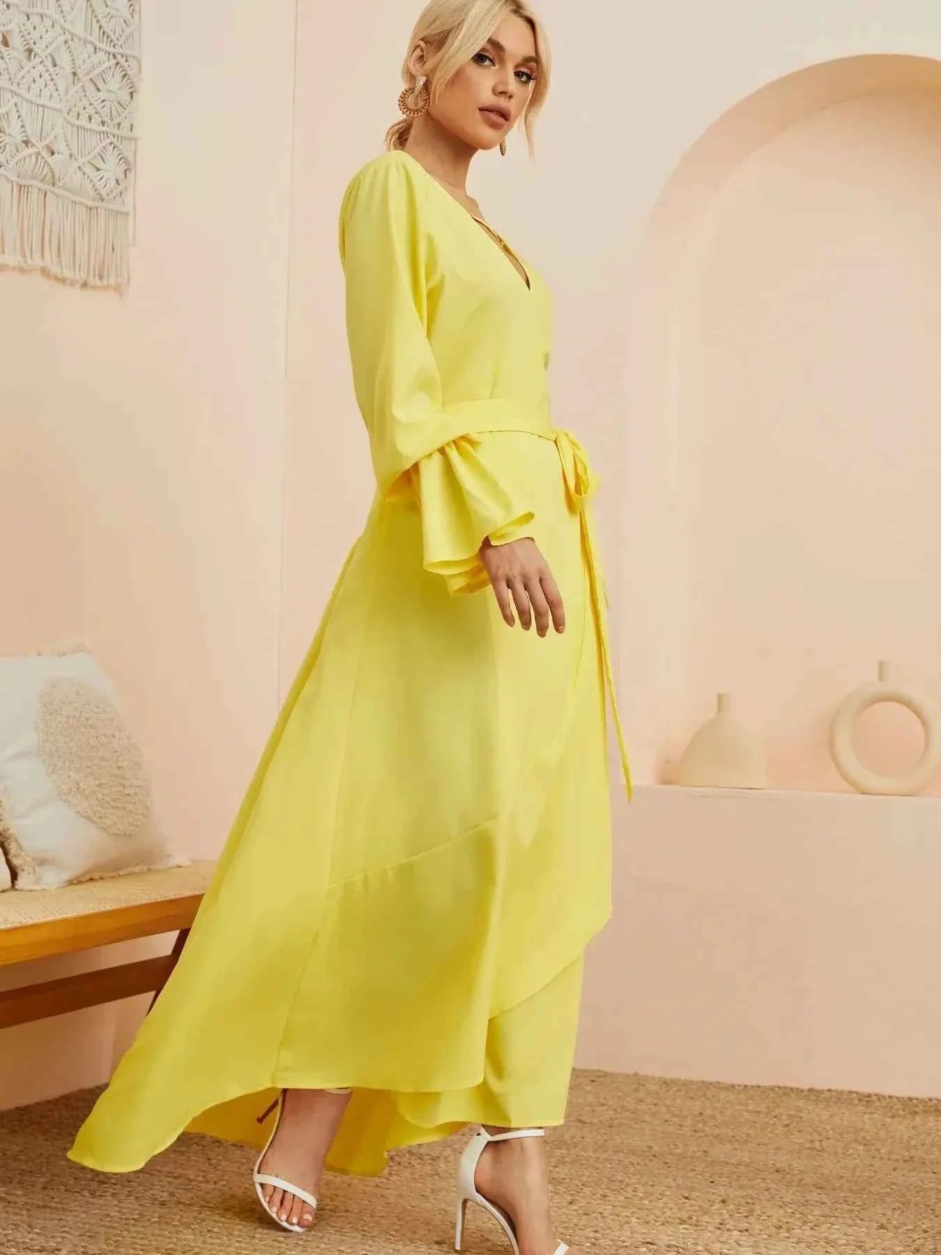 Ruffled Wrap Maxi Dress with Bell Sleeves b977e86d7992413989a2092a41134c08-Max-Origin