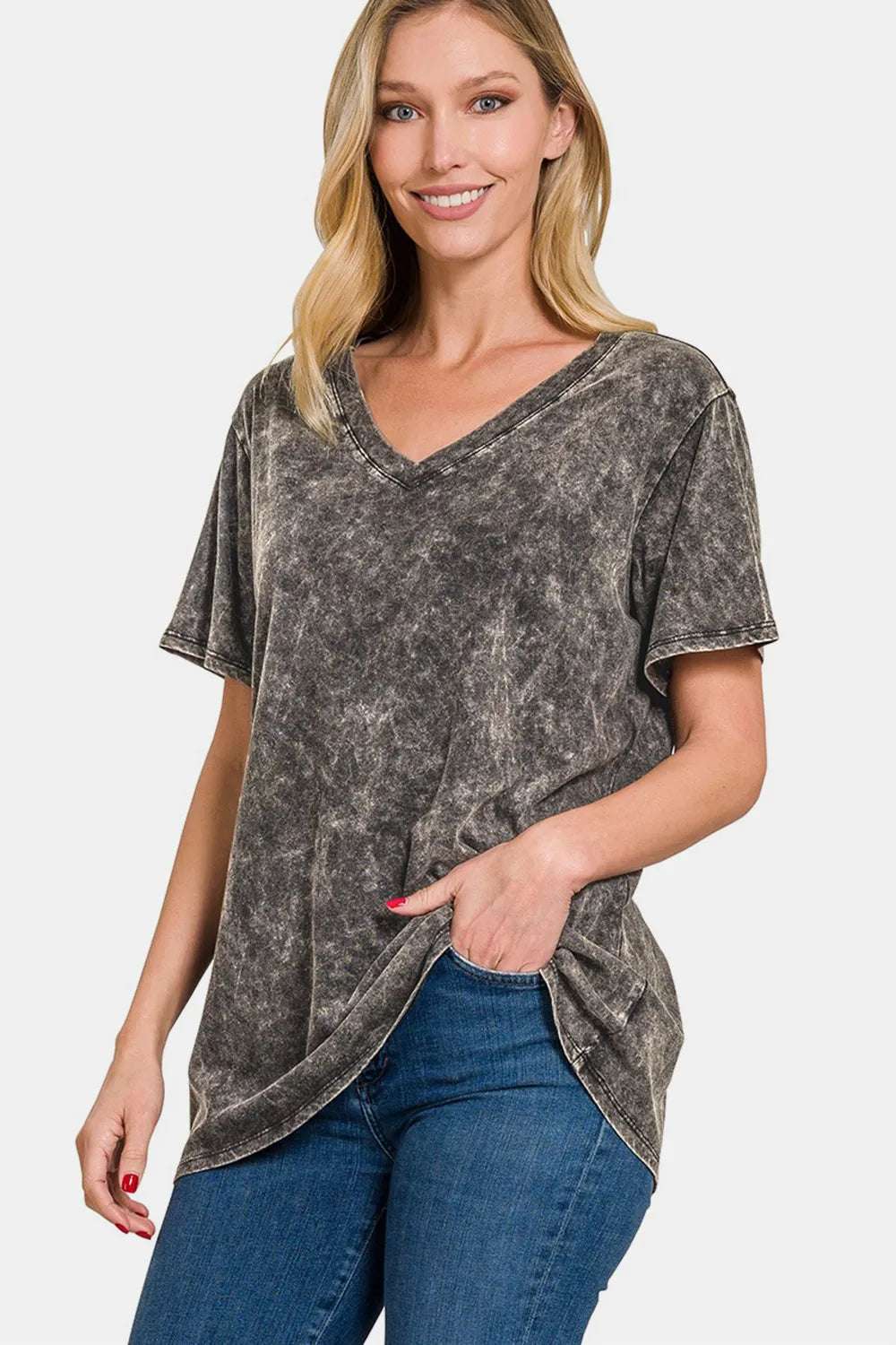 Zenana Full Size Washed Short Sleeve V-Neck T-Shirt b9886aba-af29-4882-8806-b4c7298cda9b-Max-webp_1