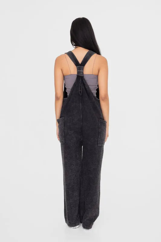 Mono B Mineral-Washed V Neck Overalls with Pockets b9b2df90-5c6b-45f6-b8eb-a49158d2e63f-Max