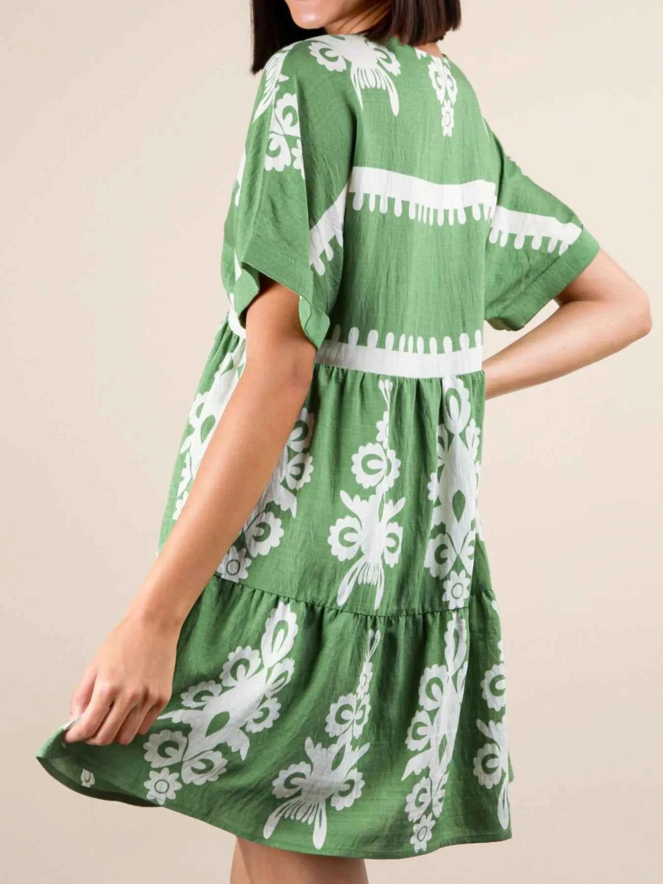 Printed V-Neck Short Sleeve Mini Dress b9b55a20-603e-4aed-83ad-708210f82930-Max-Origin