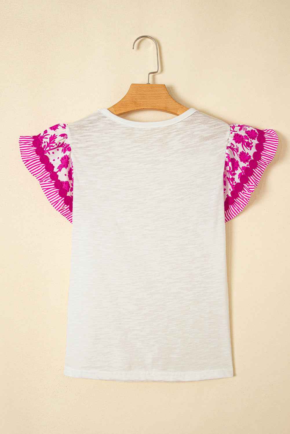 Blue Floral Striped Patchwork Flutter Sleeve Blouse b9bca6efc90ebecf