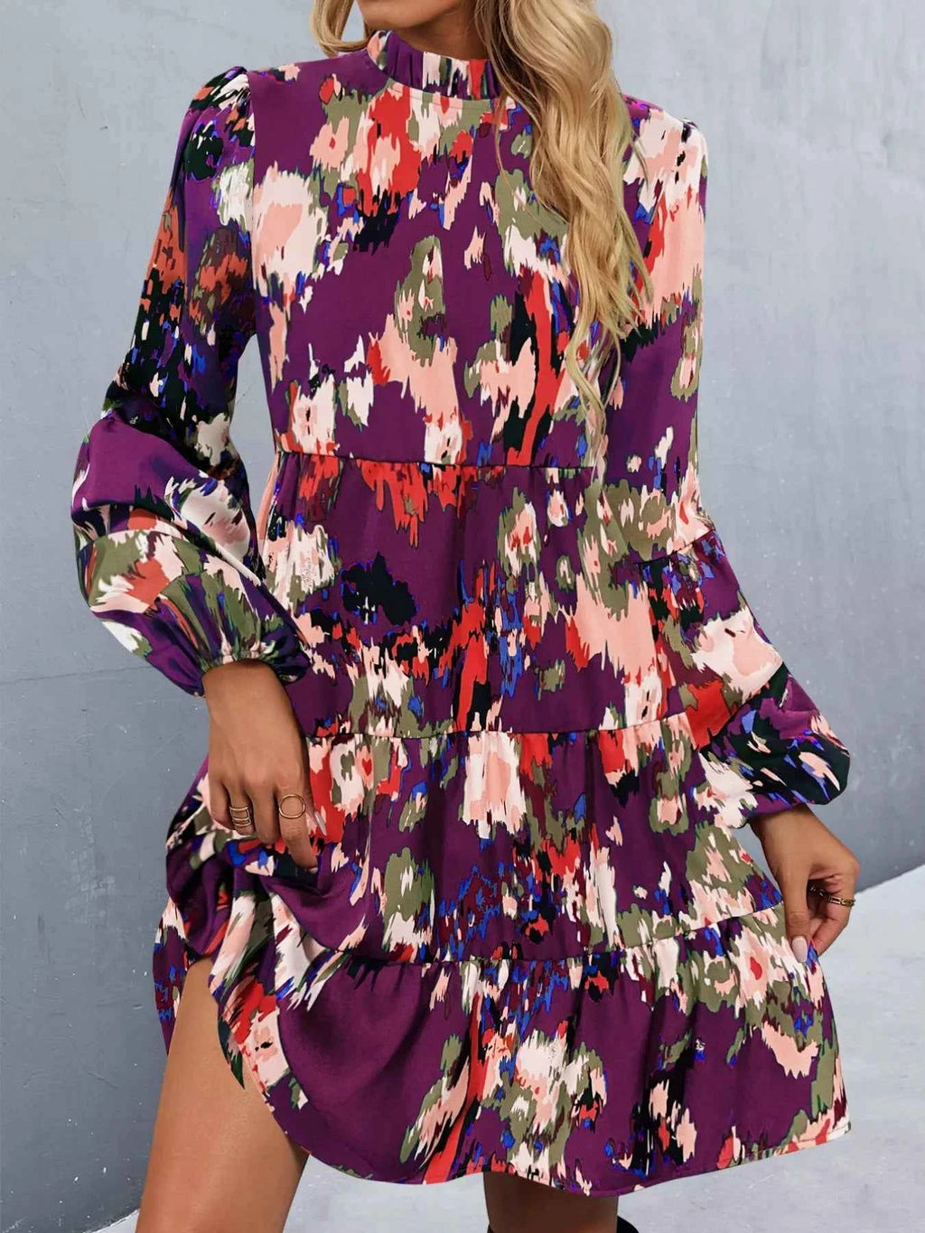 Printed Balloon Sleeve Mini Dress b9cabd00-94d9-454f-a183-38819deb908b-Max-Origin