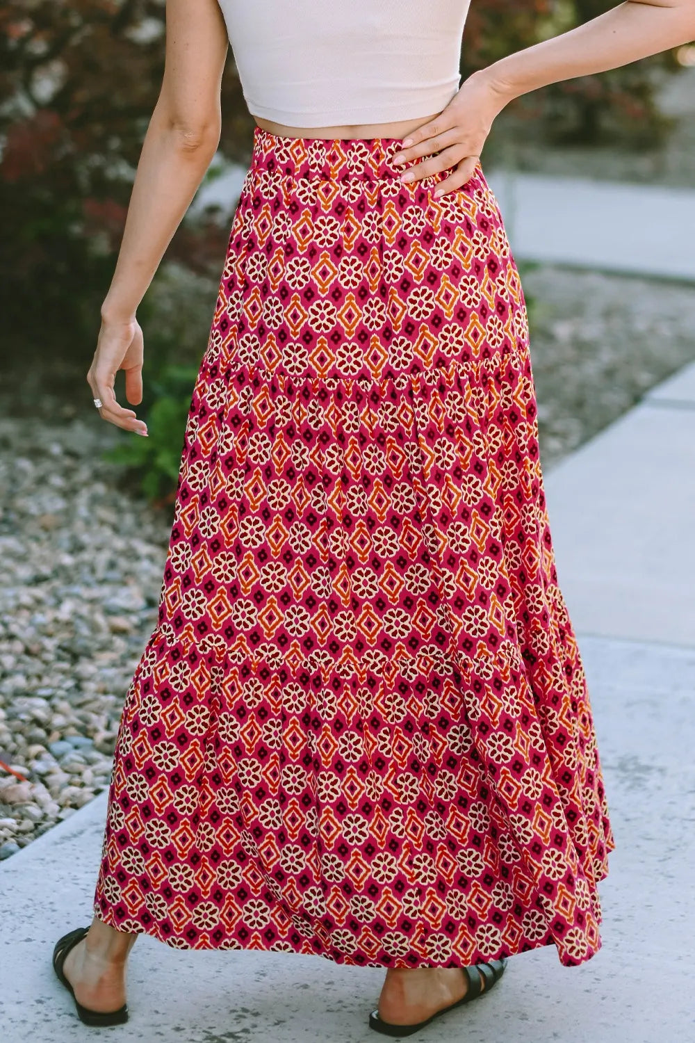 Printed Tiered Maxi Skirt b9e17179-85a1-4e9b-9de4-b8edafd5bac6-Max