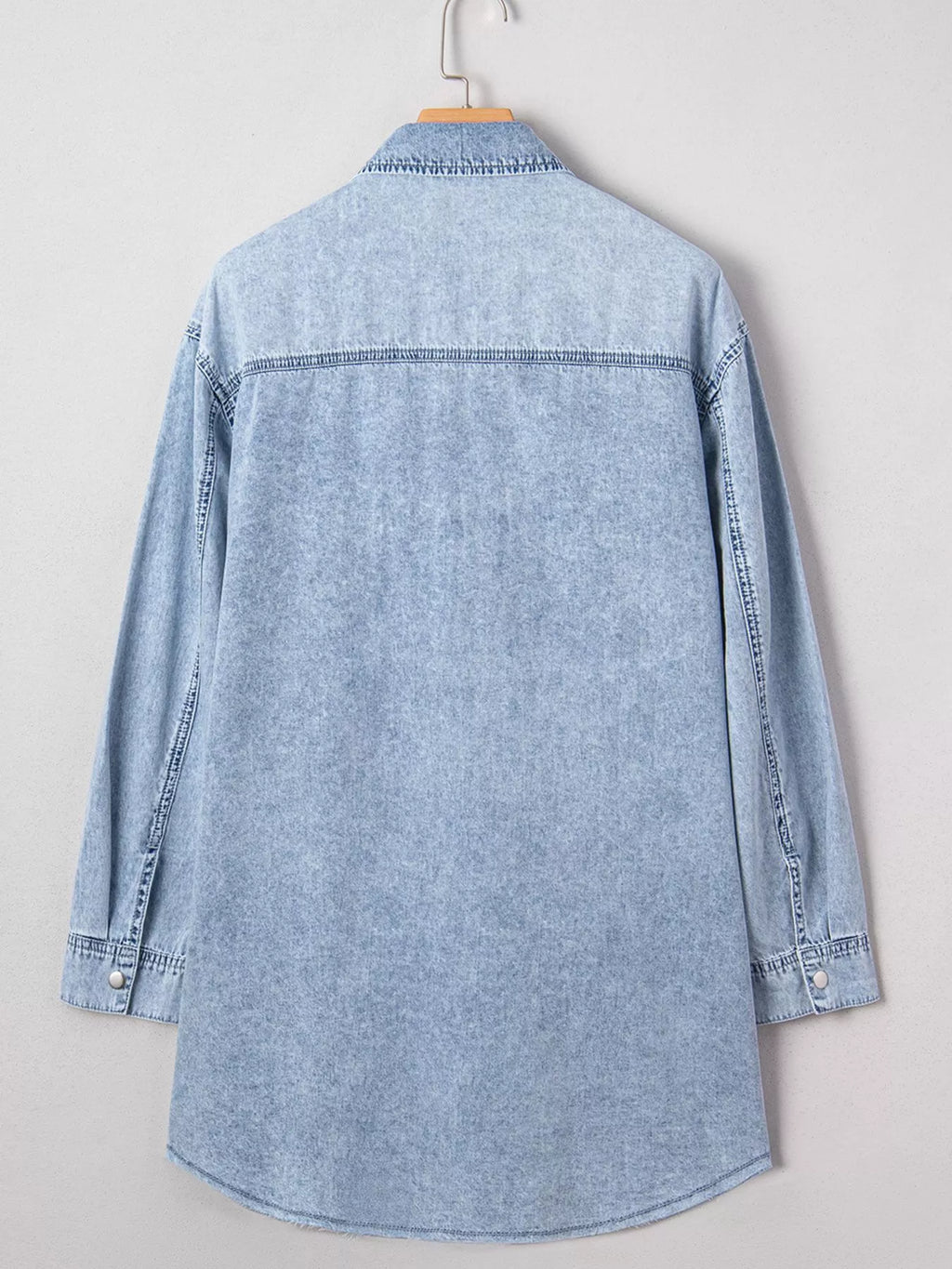 Chest Pocket Raw Hem Denim Loose Shirt Dress b9e3dfe1-cb94-4892-b2b7-eb23765b2670-Max-Origin