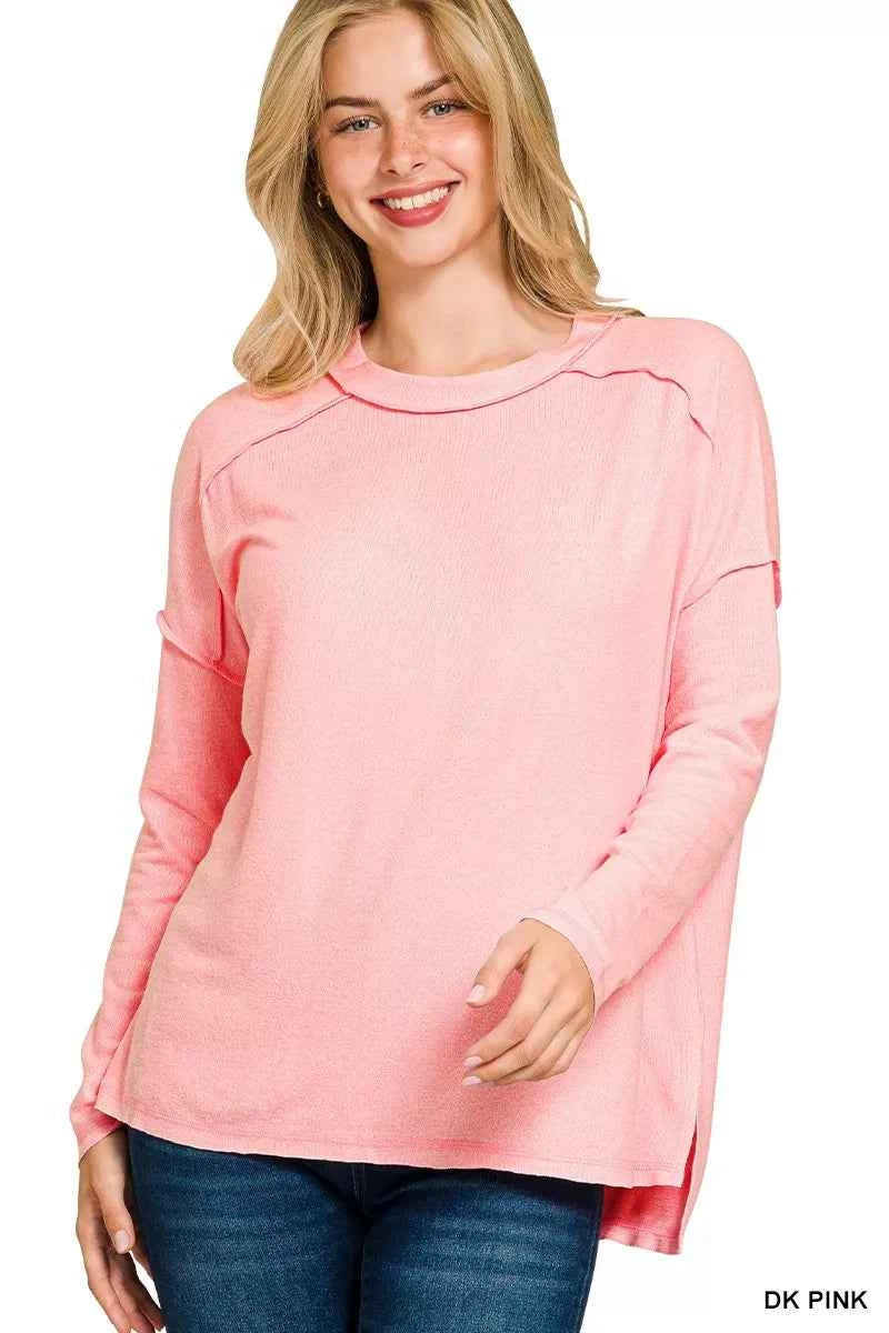 Zenana Full Size Melange Hacci Exposed Seam Hi-low Tee Plus Size b9e42b3ebdba4ae68c36edcf539d1b61-Max-Origin
