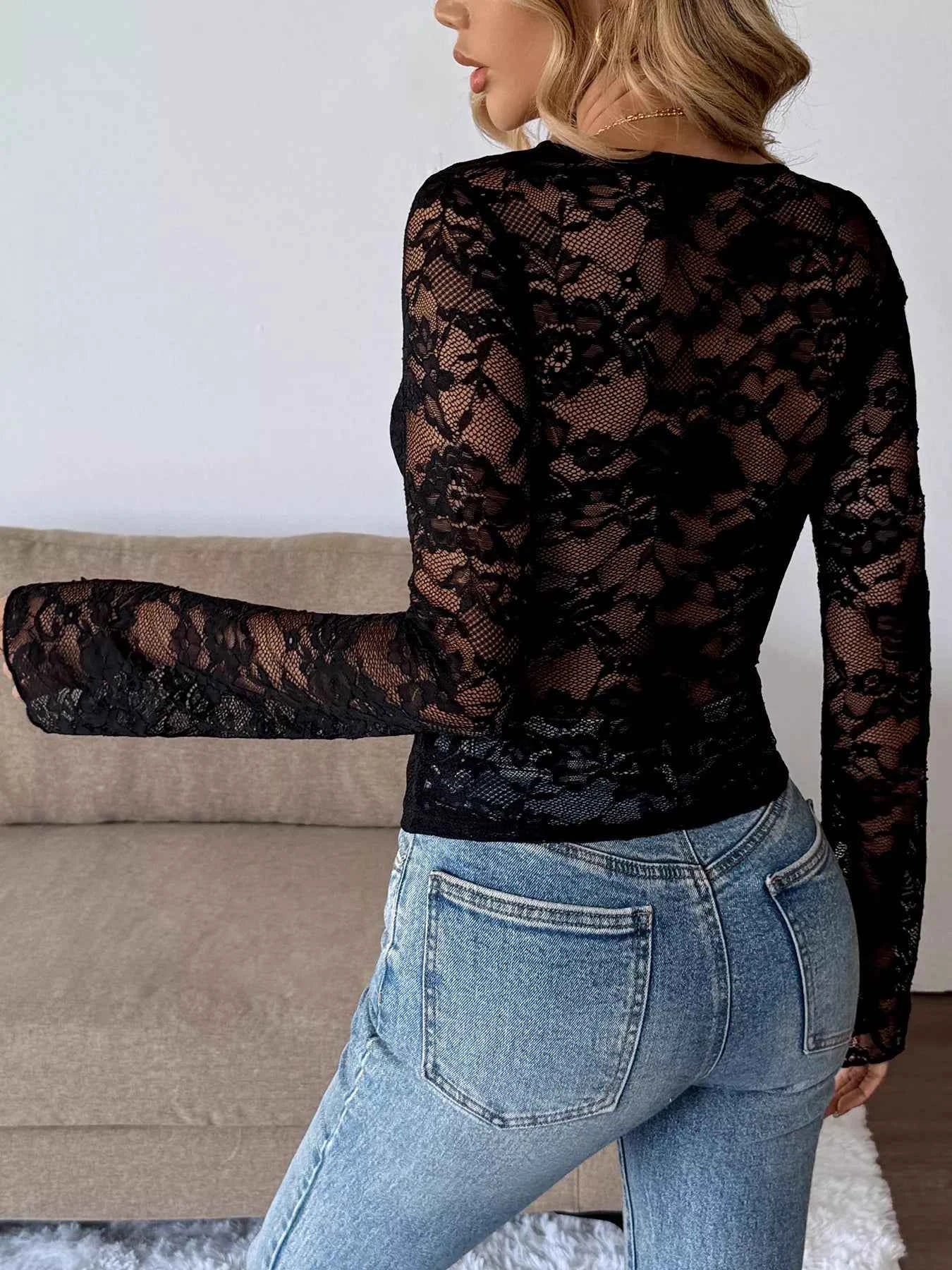 Lace V-Neck Long Sleeve T-Shirt b9e6d8cda0494bf1a8792633768be2a0-Max-Origin