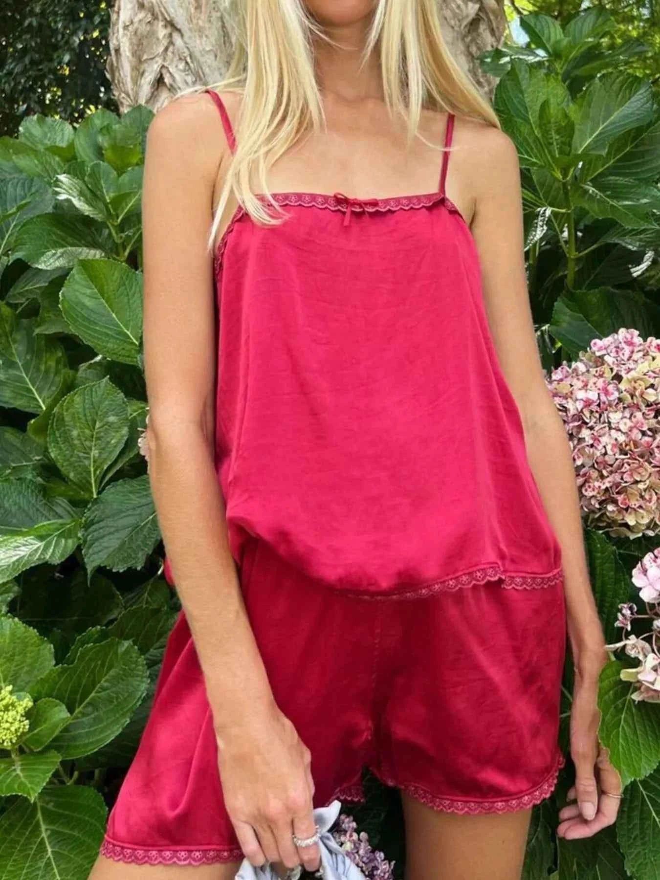 Lace Detail Cami and Shorts Set Red ba155b6f-57c1-4cb3-ad34-a71a1ff5c300-Max-Origin