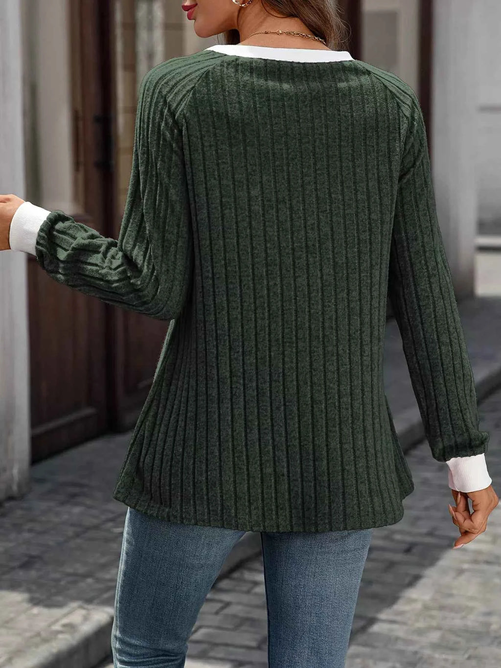 Ribbed Round Neck Raglan Sleeve Knit Top ba192797ff9c4835ac405b0254ab8f3b-Max-Origin