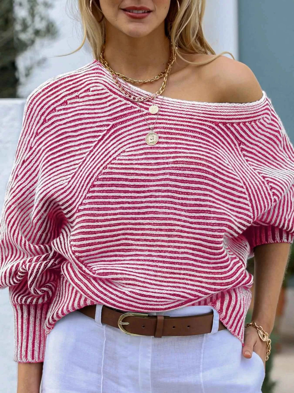 Striped Boat Neck Casual Sweater ba297e47-6226-4477-936f-53cb459b2ced-Max-Origin
