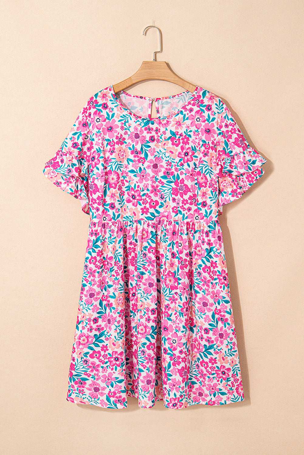 White Plus Size Floral Print Ruffle Short Sleeve Flare Dress ba3e1fe11f6c0271-_3