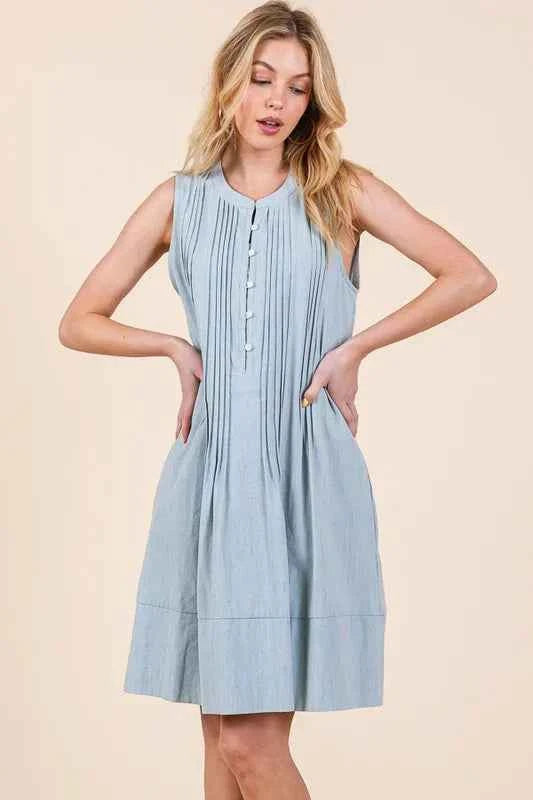 Lime 'N' Chili Denim Pintuck Detail Sleeveless Midi Dress ba4c58e63609499aa79e2f872c391be0-Max-Origin