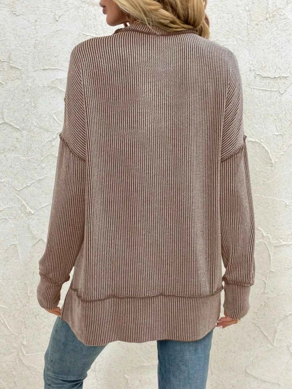 Side Slit Round Neck Dropped Shoulder Sweatshirt ba957690ba9042658cb9f389b49d20cf-Max-Origin