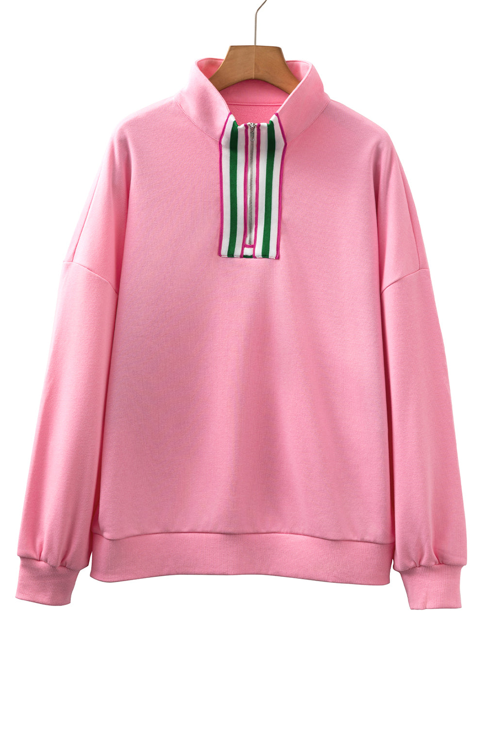 Sachet Pink Pop of Color Collared Patchwork Pullover Sweatshirt ba9a9a14331e89d4