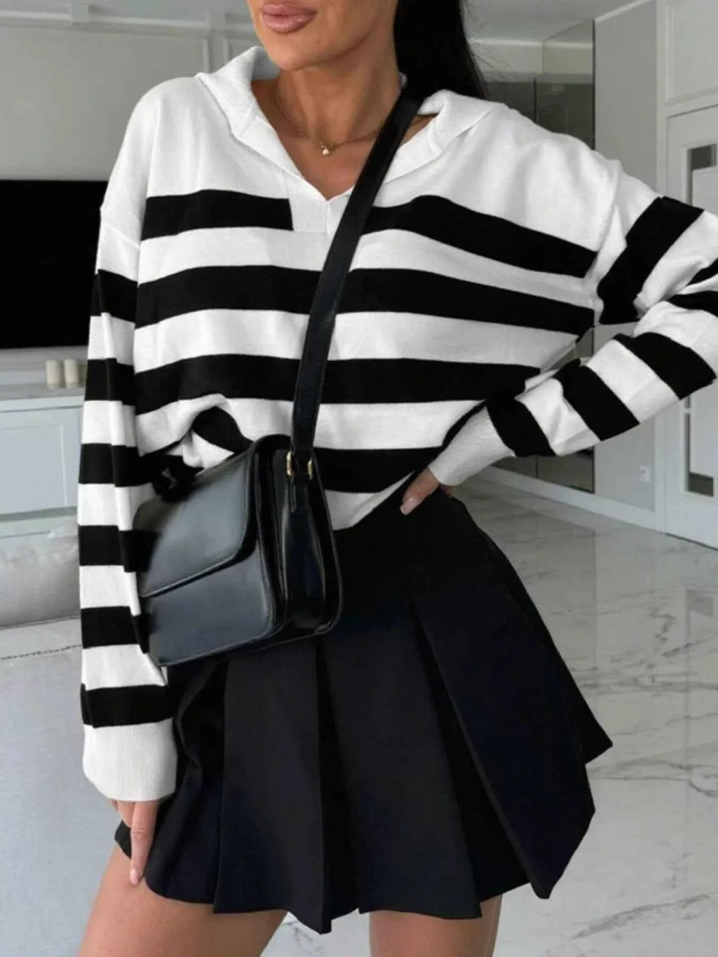 Striped Dropped Shoulder Knit Top White bab8c9a4-fe35-4756-84c6-c83a7a7f33b3-Max-Origin