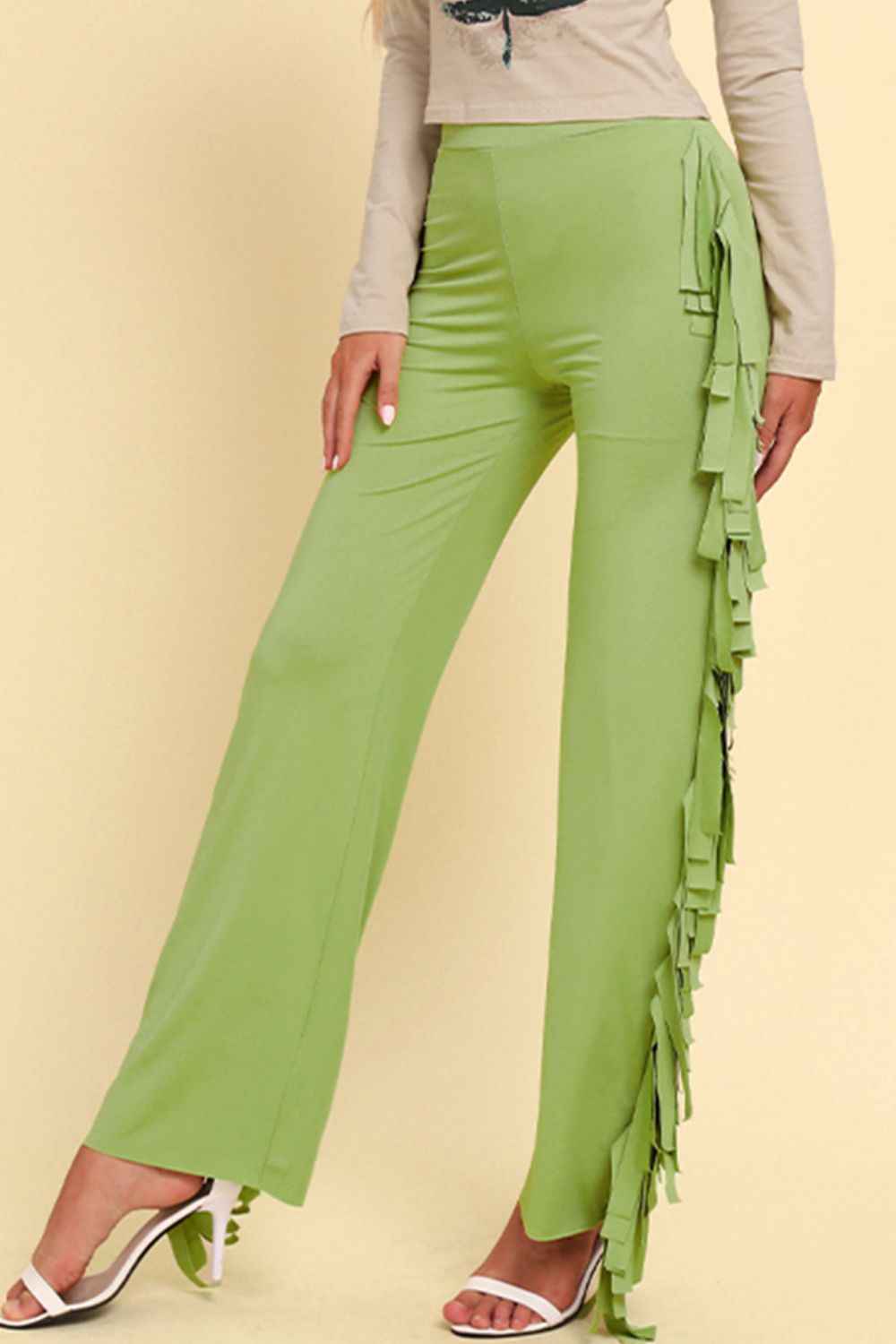 Fringe Trim Wide Leg Pants bac2d3d73cfe48b8a0a9256f8c3ead87-Max