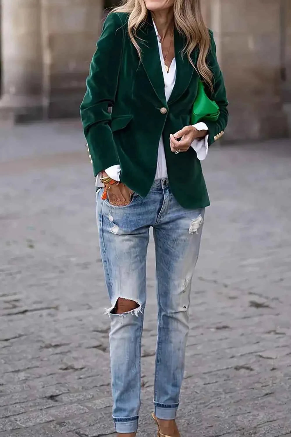 One Button Lapel Collar Long Sleeve Blazer bac86f3c-9ed4-4340-b63b-5f1b4bfbafe6-Max