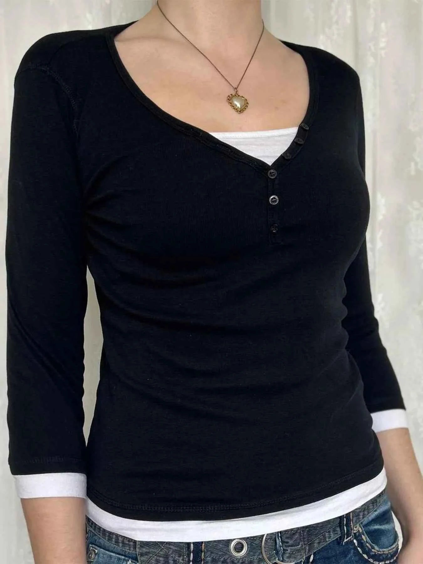 Contrast Trim Long Sleeve T-Shirt bade879de55844d28a63766f11f5f45a-Max-Origin