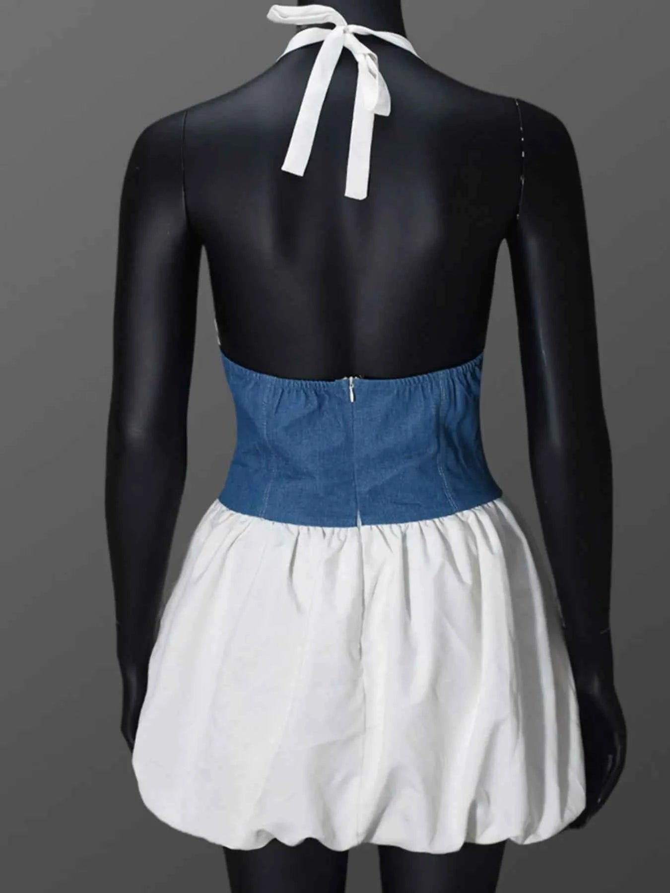 Halter Deep V-Neck Color Block Mini Dress bae0a17a-c73a-483e-bc79-46d658146bf1-Max-Origin