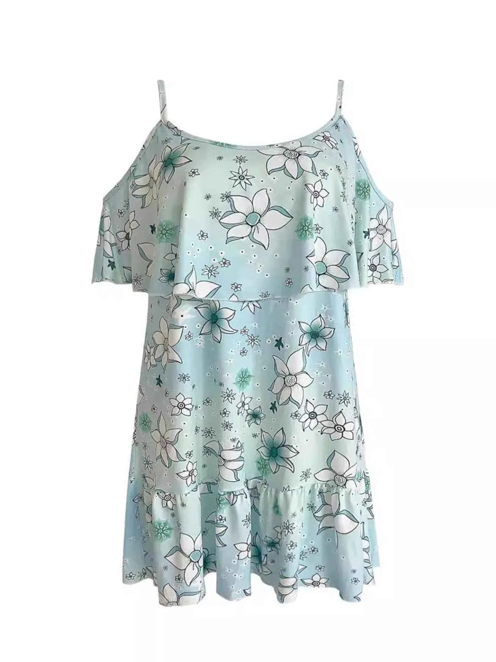 Floral Cold Shoulder Ruffle Mini Dress baed635b80444b3a8ad110c7dc1ddf27-Max-Origin