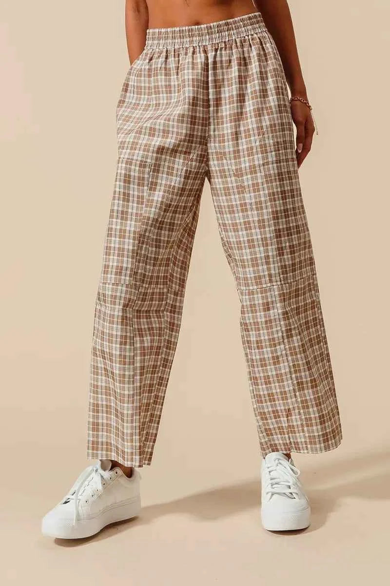 SO ME Check Plaid Wide Leg Pants with Big Patch Pockets baee16f291f4463baf2cc212b853bb46-Max-Origin