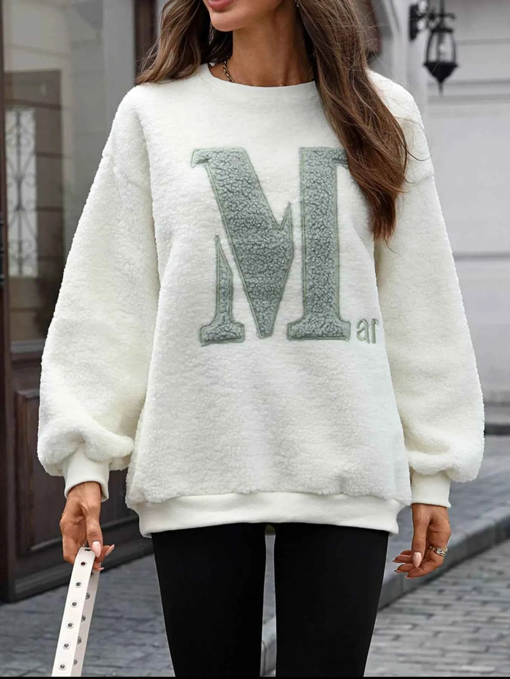Letter Round Neck Fleece Sweatshirt bafa4877-170b-4efa-bc01-ade5b0eda985-Max-Origin