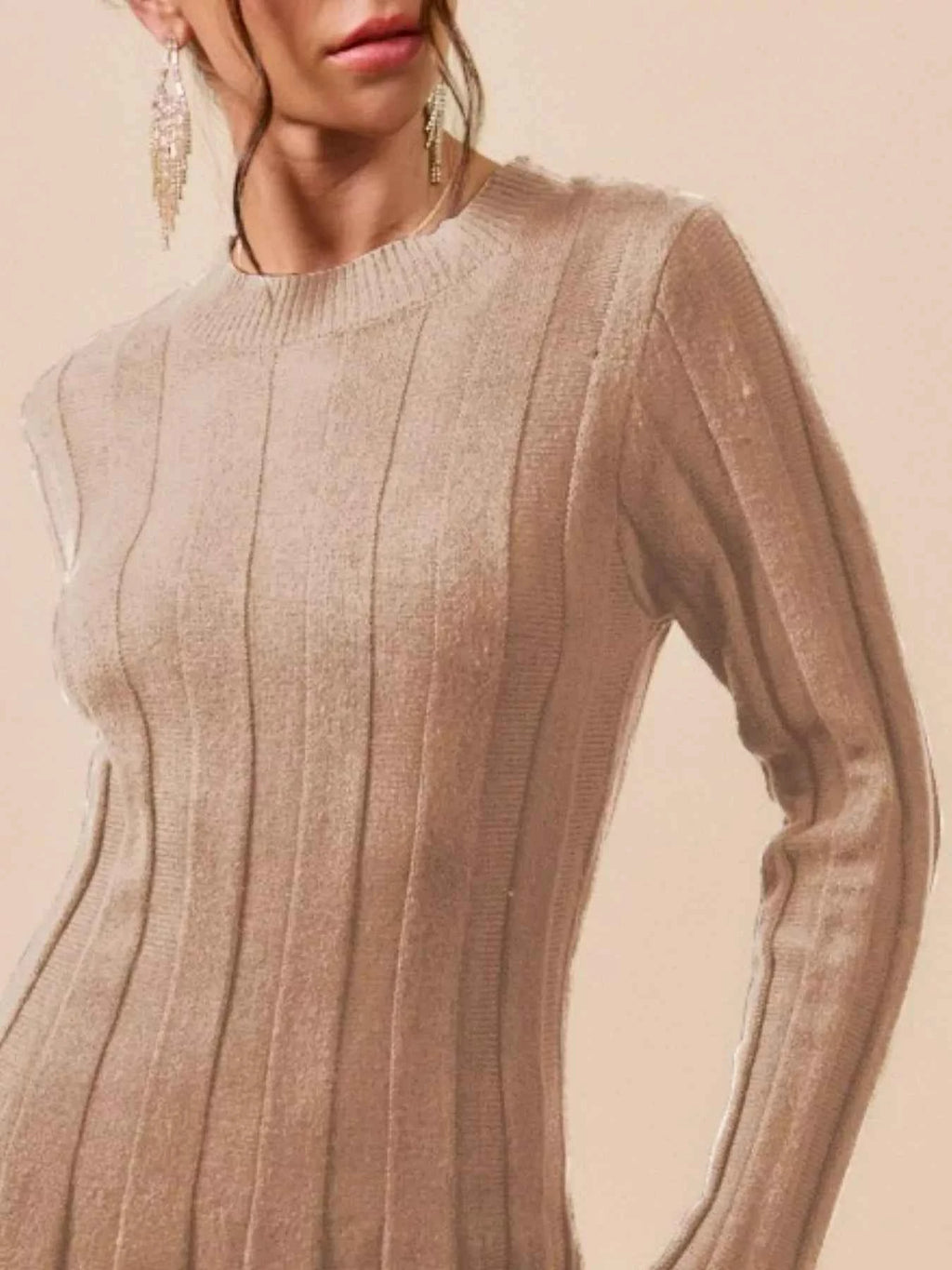 SO ME Ribbed Long Sleeve Mini Sweater Dress LATTE bb1e927f-a6dd-4b01-9ac3-71db2bcc4231-Max-Origin