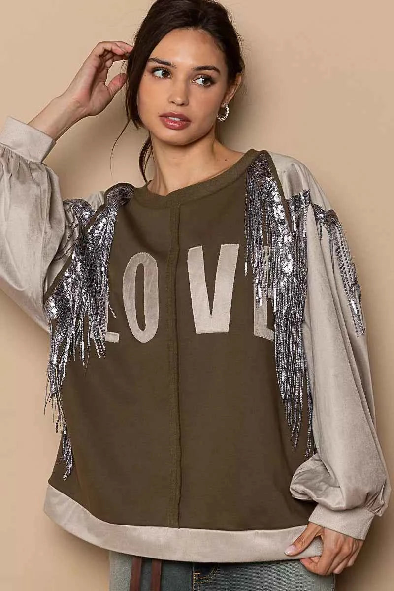POL Balloon Sleeve French Terry Sweatshirt with Sequin Tassel bb386b2f-ca06-47b6-85b0-c93b165fa5f9-Max-Origin