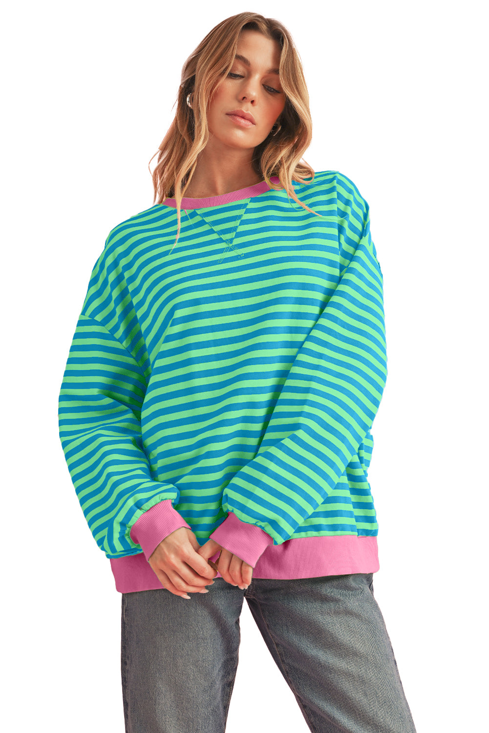 Black Stripe Contrast Edge Cross Seam Oversized Sweatshirt bb3d3cb12a760bd8