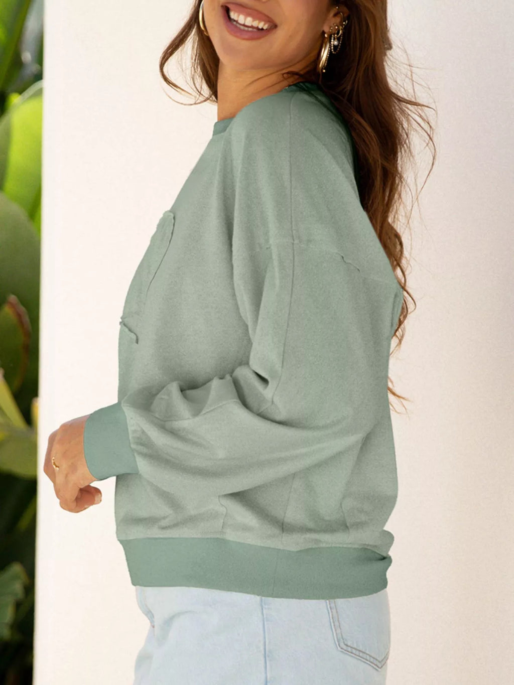 Raw Edge Flower Patch Drop Shoulder Casual Top bb68590e-fca5-4581-97e6-e72632423cf7-Max-Origin