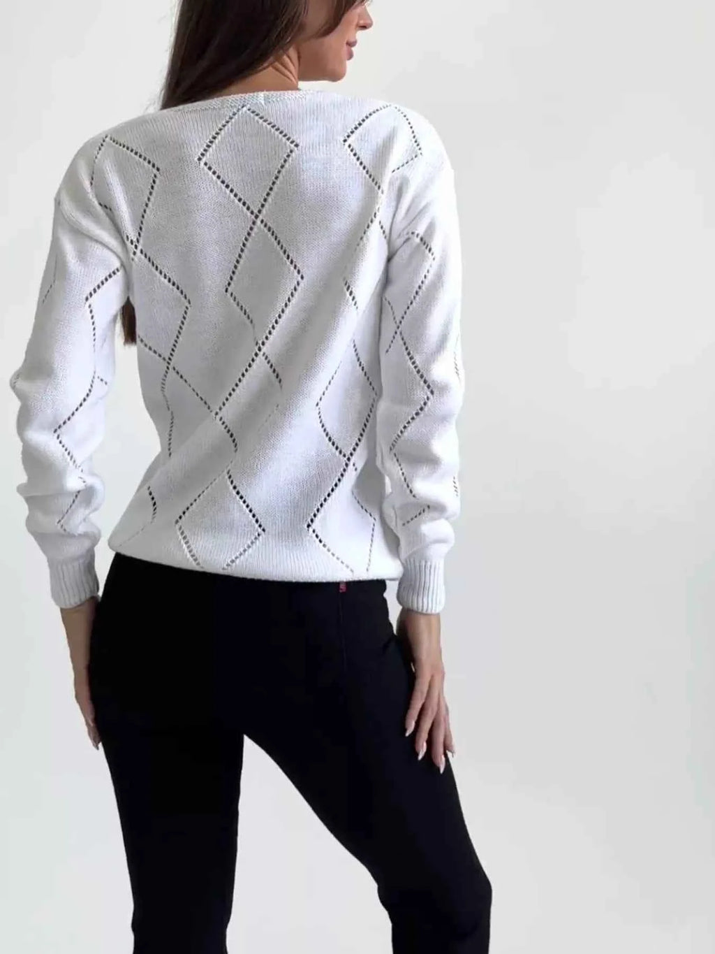 Openwork V-Neck Long Sleeve Sweater bb6fd65c67b84feb8172afd865efe941-Max-Origin