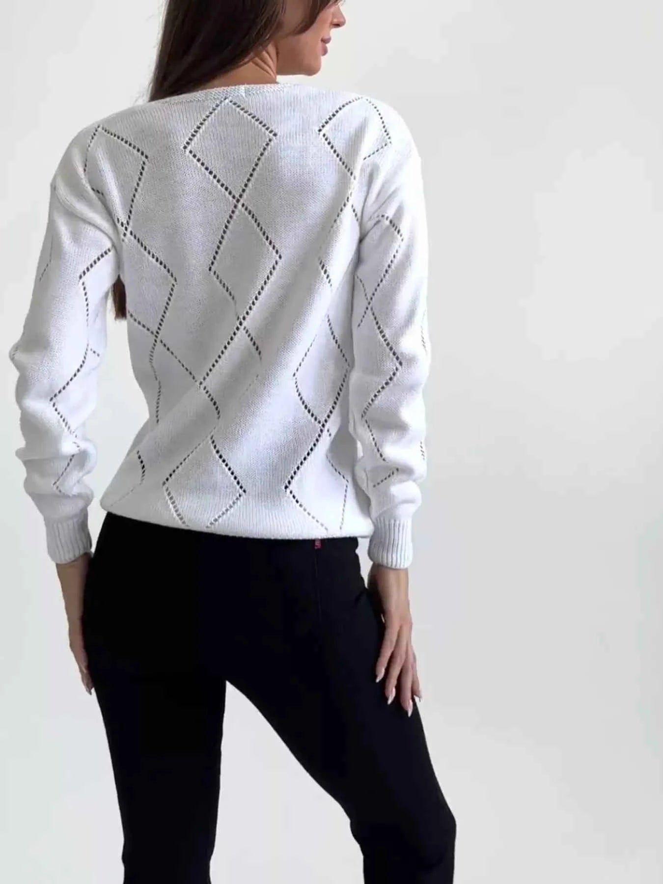 Openwork V-Neck Long Sleeve Sweater bb6fd65c67b84feb8172afd865efe941-Max-Origin