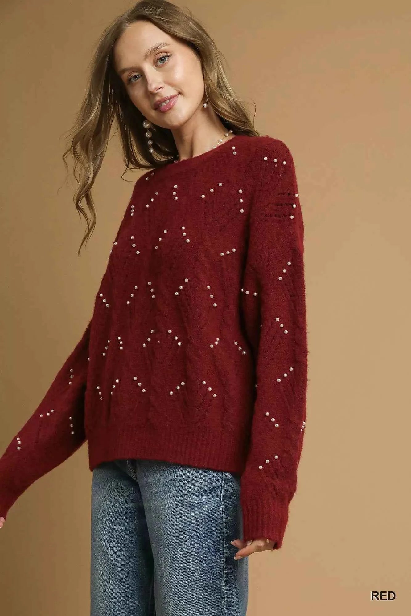 Umgee Pearl-Embellished Long Sleeve Sweater bb7cda40-a4b9-44b9-a841-0efeb18c8664-Max-Origin