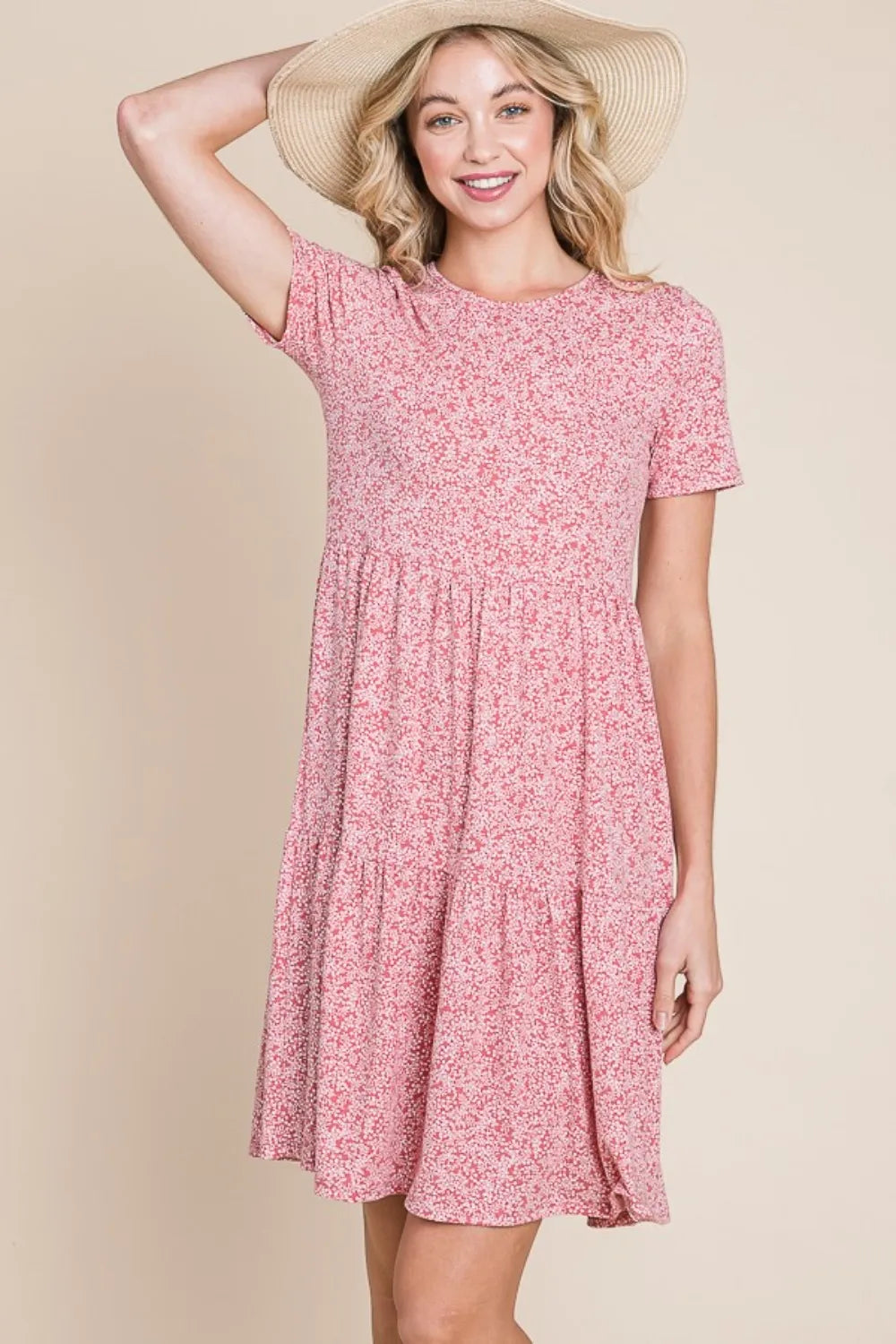 BOMBOM Printed Short Sleeve Mini Dress bb88fe13-a4ac-494a-b833-123ded3f2f56-Max