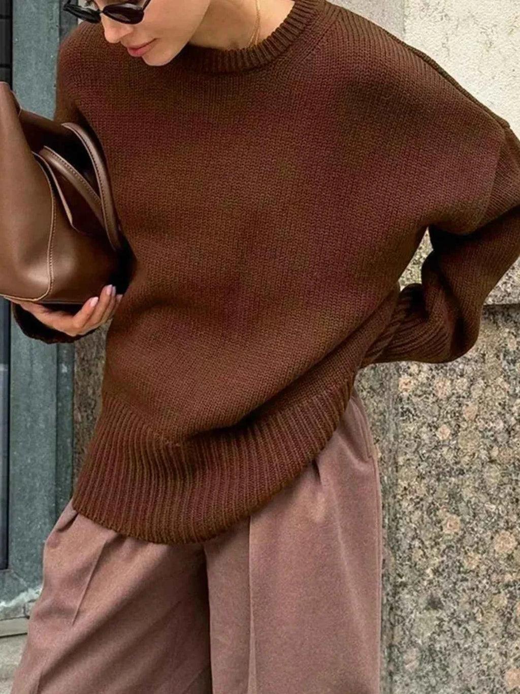 Ribbed Hem Round Neck Sweater bb9570a1-07c8-4413-bce8-ee6830156f79-Max-Origin