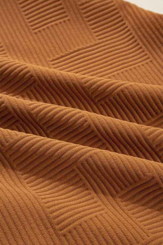 Textured Quarter Zip Collar 3/4 Sleeve Mini Dress bbb40073-6739-45b7-8b69-97c797129cae