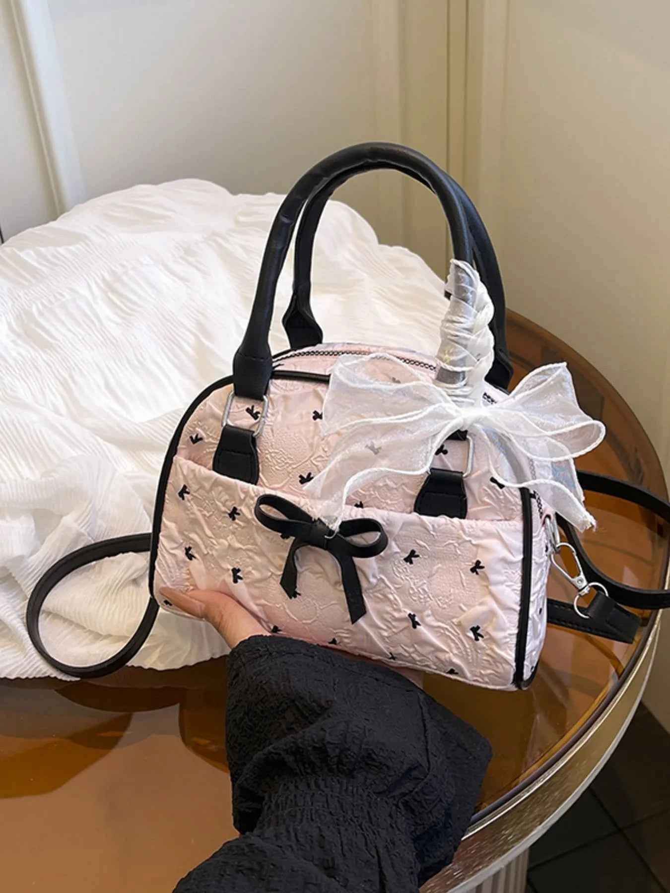 Ruched Bow Crossbody Bag Pink Belt Pendant One Size bbbe587e-a620-4ca4-bced-79ddfeee8de7-Max-Origin