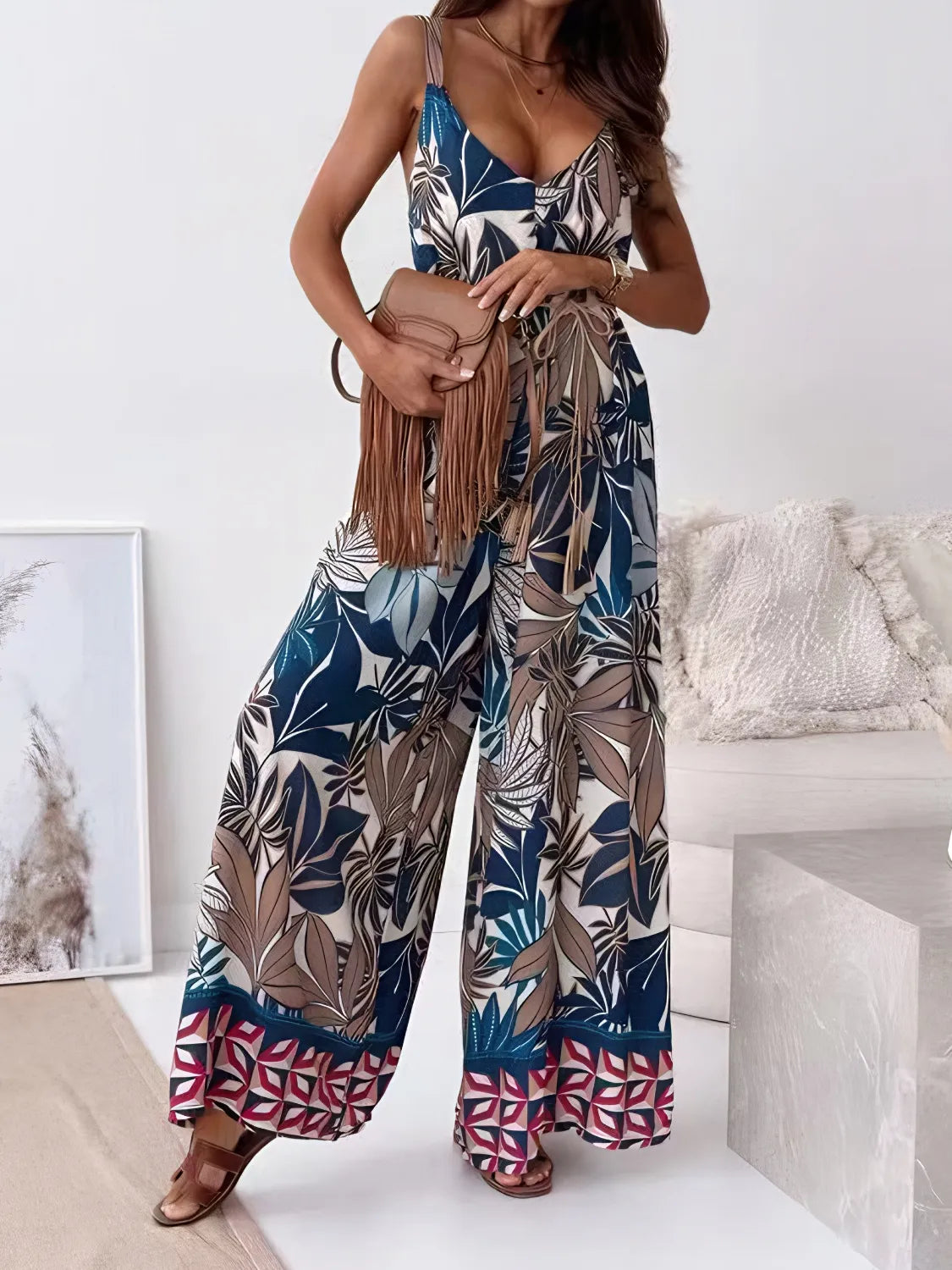 Printed V-Neck Wide Leg Jumpsuit French Blue bbe411bb-71f2-423b-988a-77538618d79a-Max-Origin