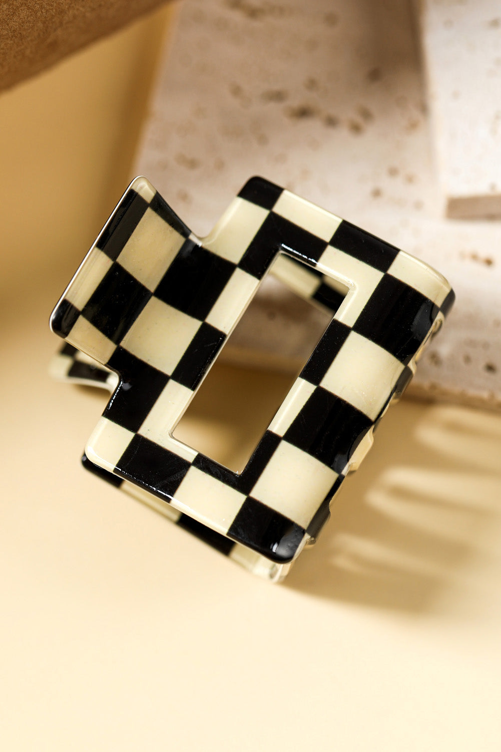 Black Checkerboard Print Hollowed Mini Square Claw Clip bbf1f57bda899589