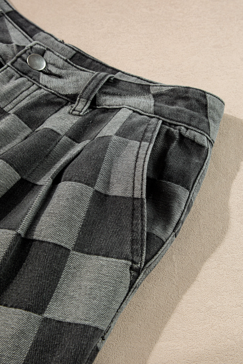 Dusk Blue Checkered Light Washed Wide Leg Jeans bbf2f3eb9e5cbcc9