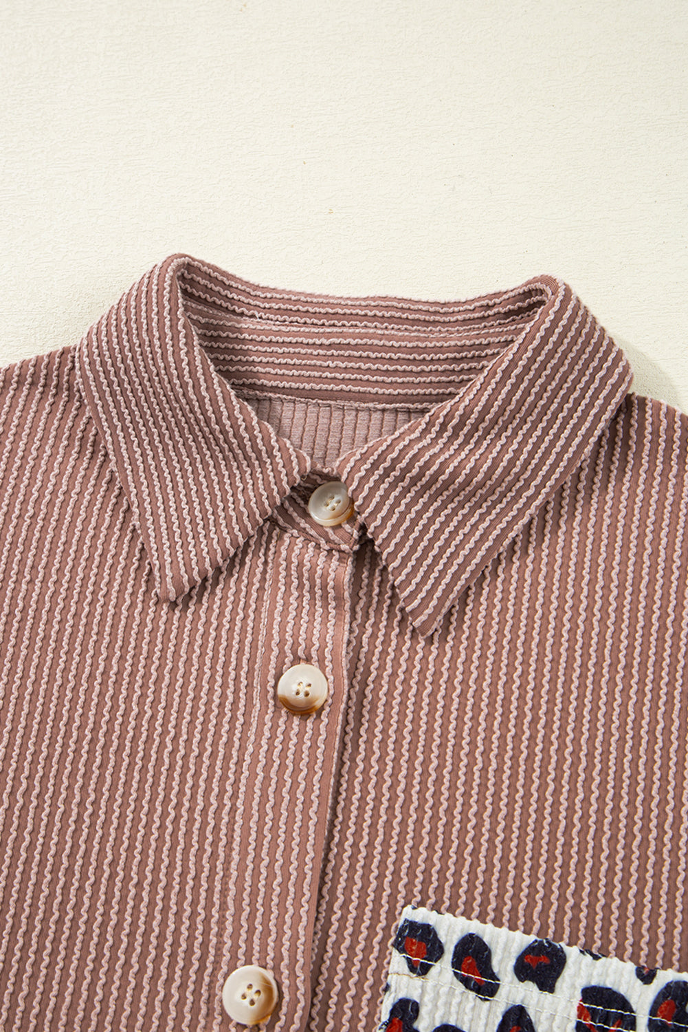 Dark Khaki Leopard Patchwork Twisted Ribbed Casual Shacket bc0ec4749d3a4d3f