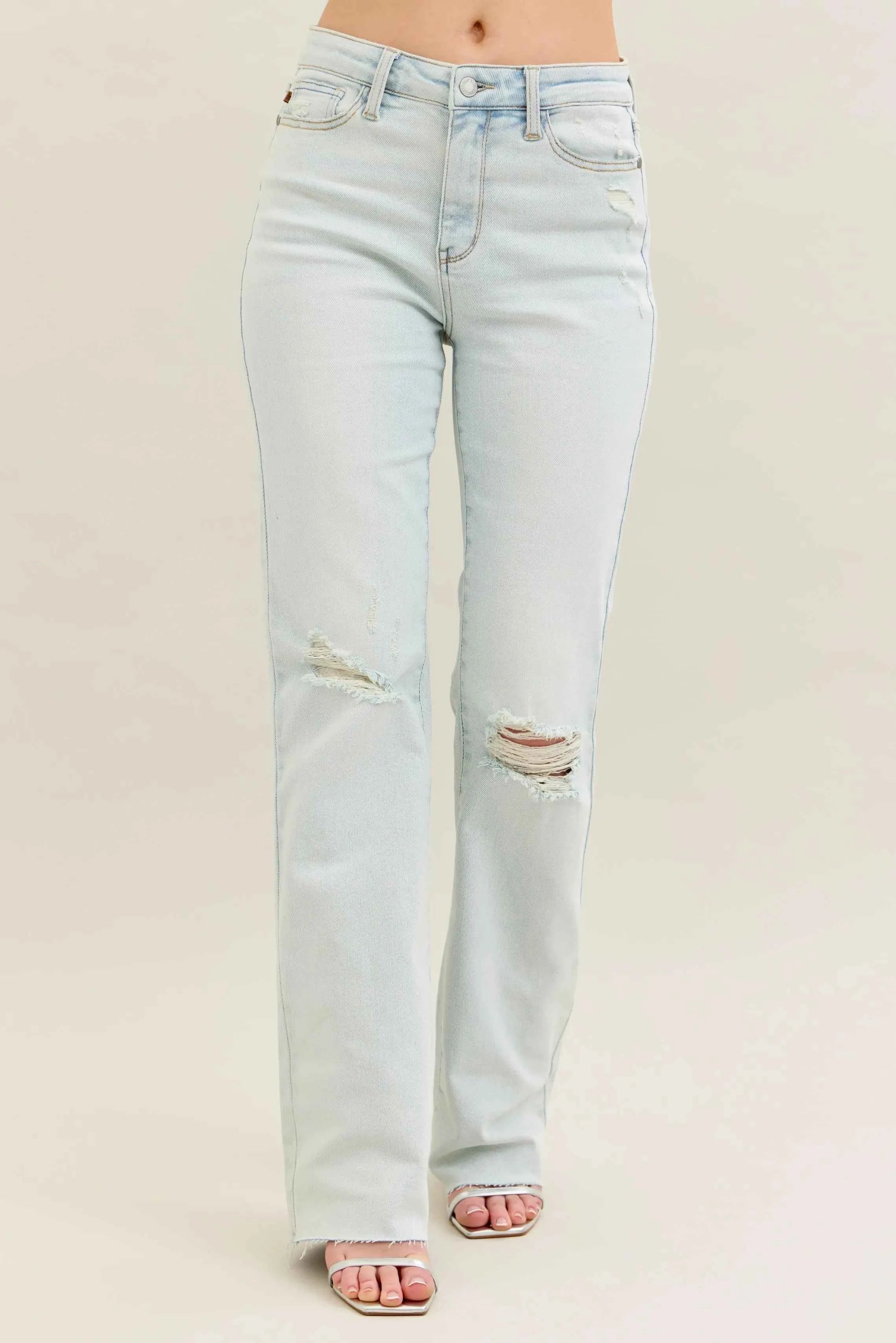 Judy Blue Full Size Destroy & Fray Hem Bootcut Jeans Plus Size Light bc0f574e-f11f-4513-92b4-015de7a93058-Max-Origin