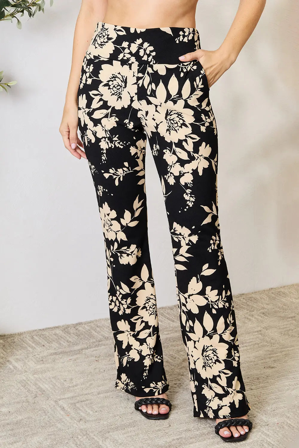 Heimish Full Size High Waist Floral Flare Pants bc120d117a4a448092a347d6455810d8-Max
