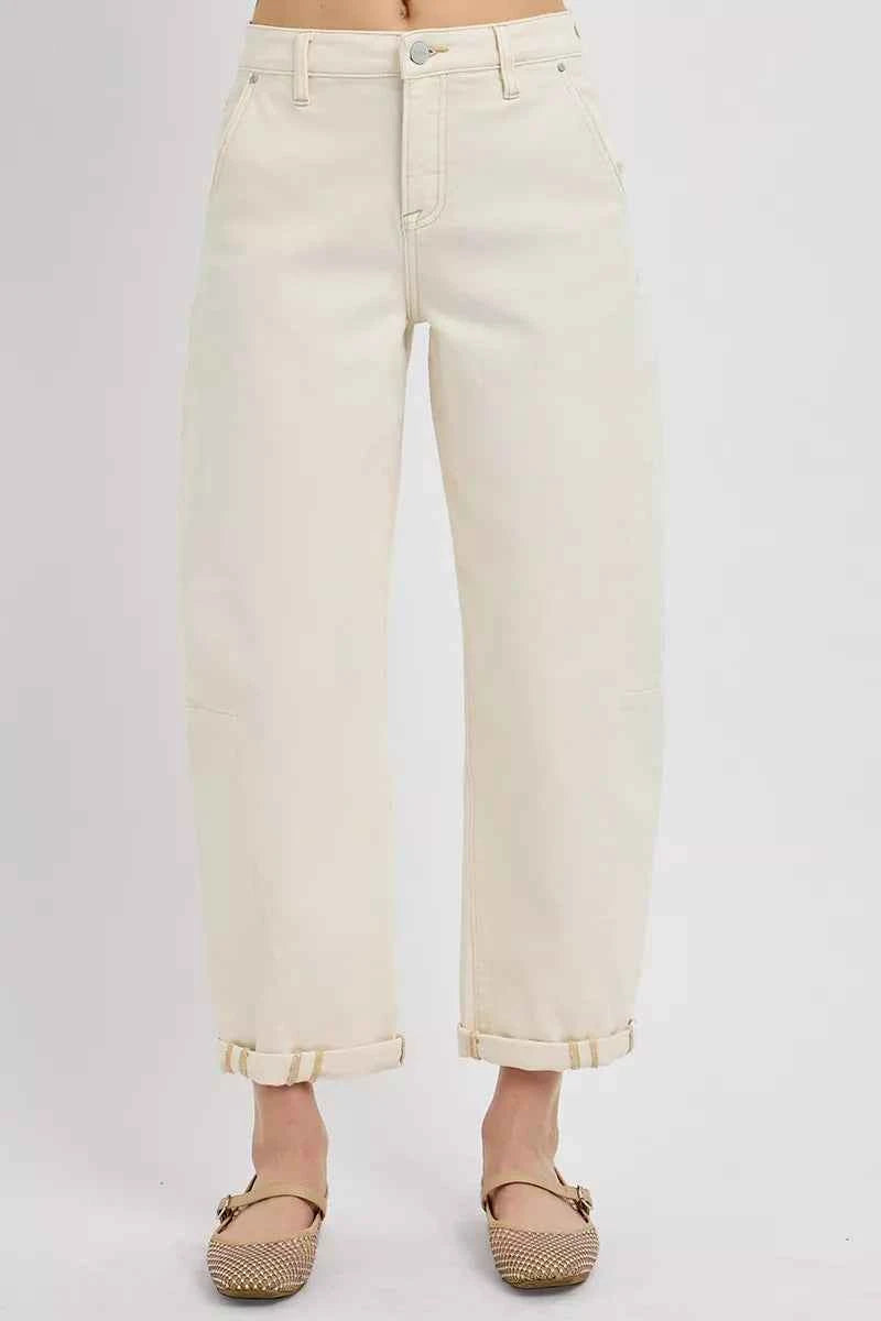 RISEN High Rise Relaxed Barrel Cuffed Jeans IVORY bc14d936641a40839e2ef73b022bc313-Max-Origin