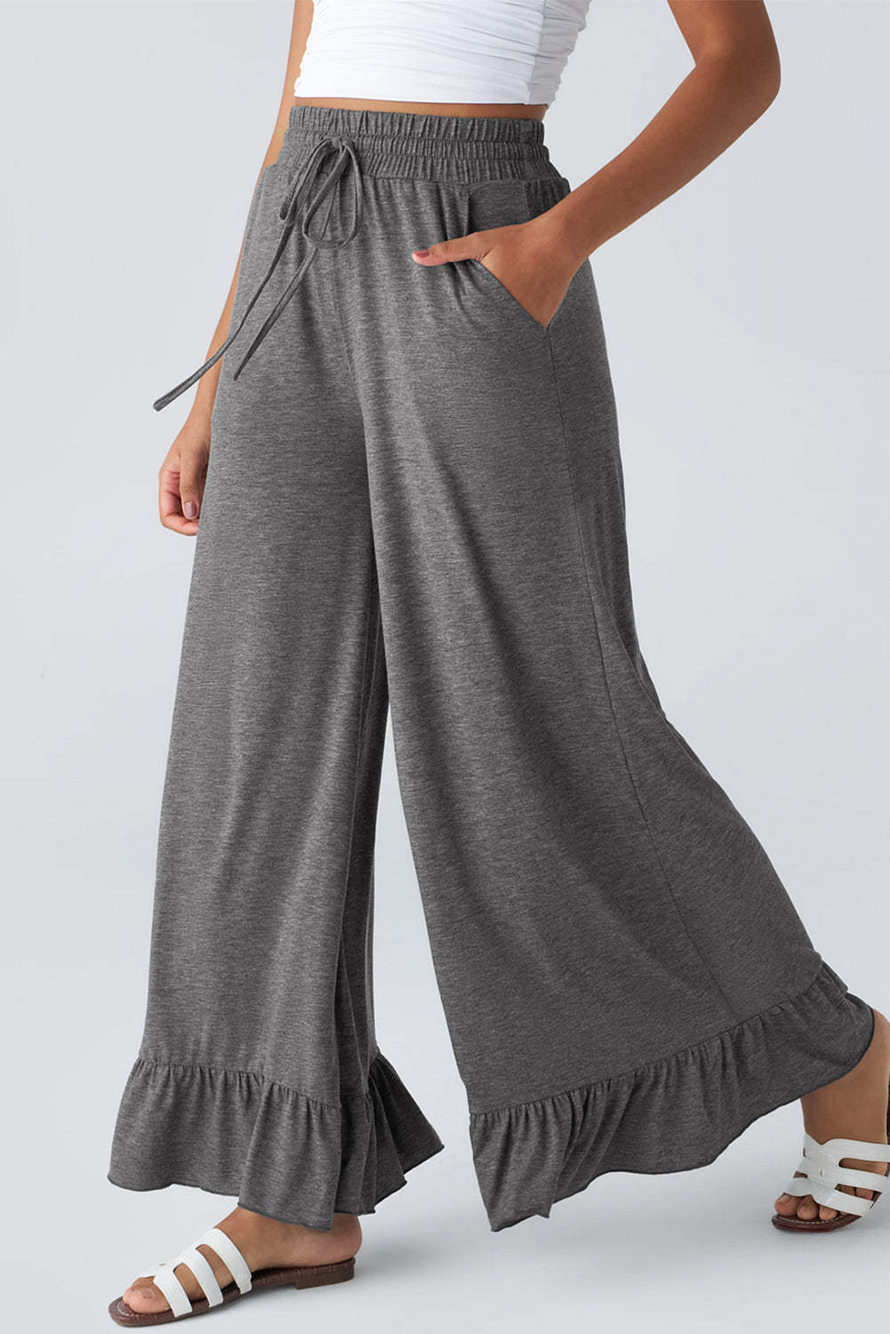 Dune Solid Color Ruffle Hem Wide Leg Pants bc1d9cc4aff9fe9c