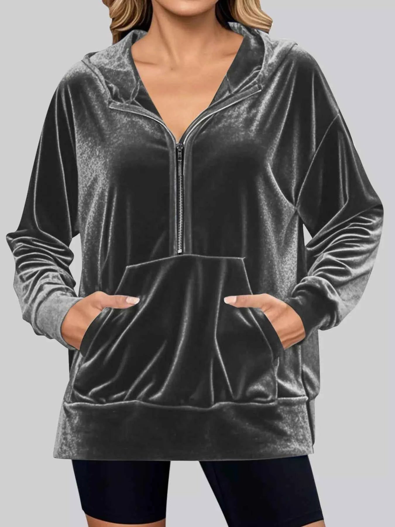 Full Size Half Zip Kangaroo Pocket Hoodie Plus Size Gray bc31cd86f594497baeef8438efe9cbc0-Max-Origin