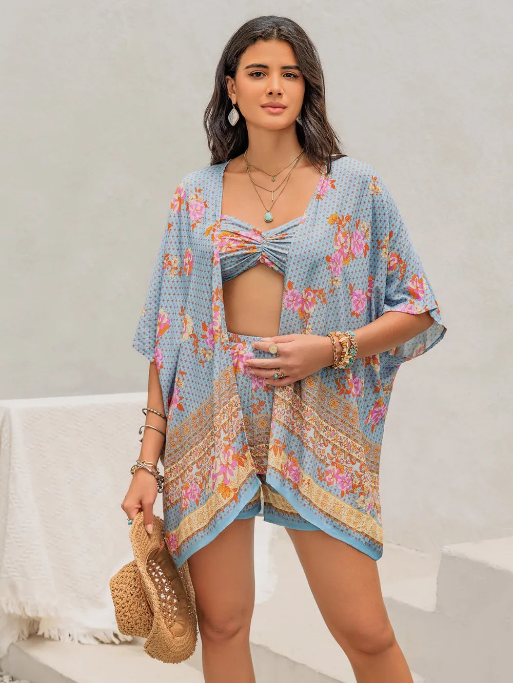 Printed Bra, Shorts and Cover Up Three-Piece Set bc57a760-0278-4bb1-8008-2354a12606f5-Max