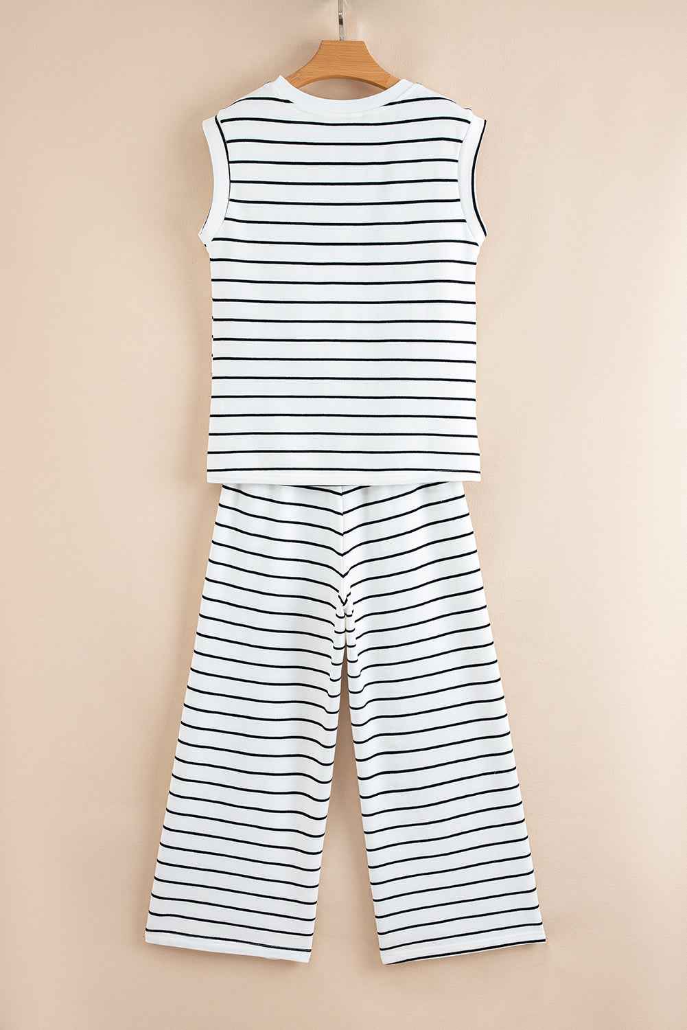 Sail Blue Casual Striped Tee and Wide Leg Pants Set bc622d3057ee2710