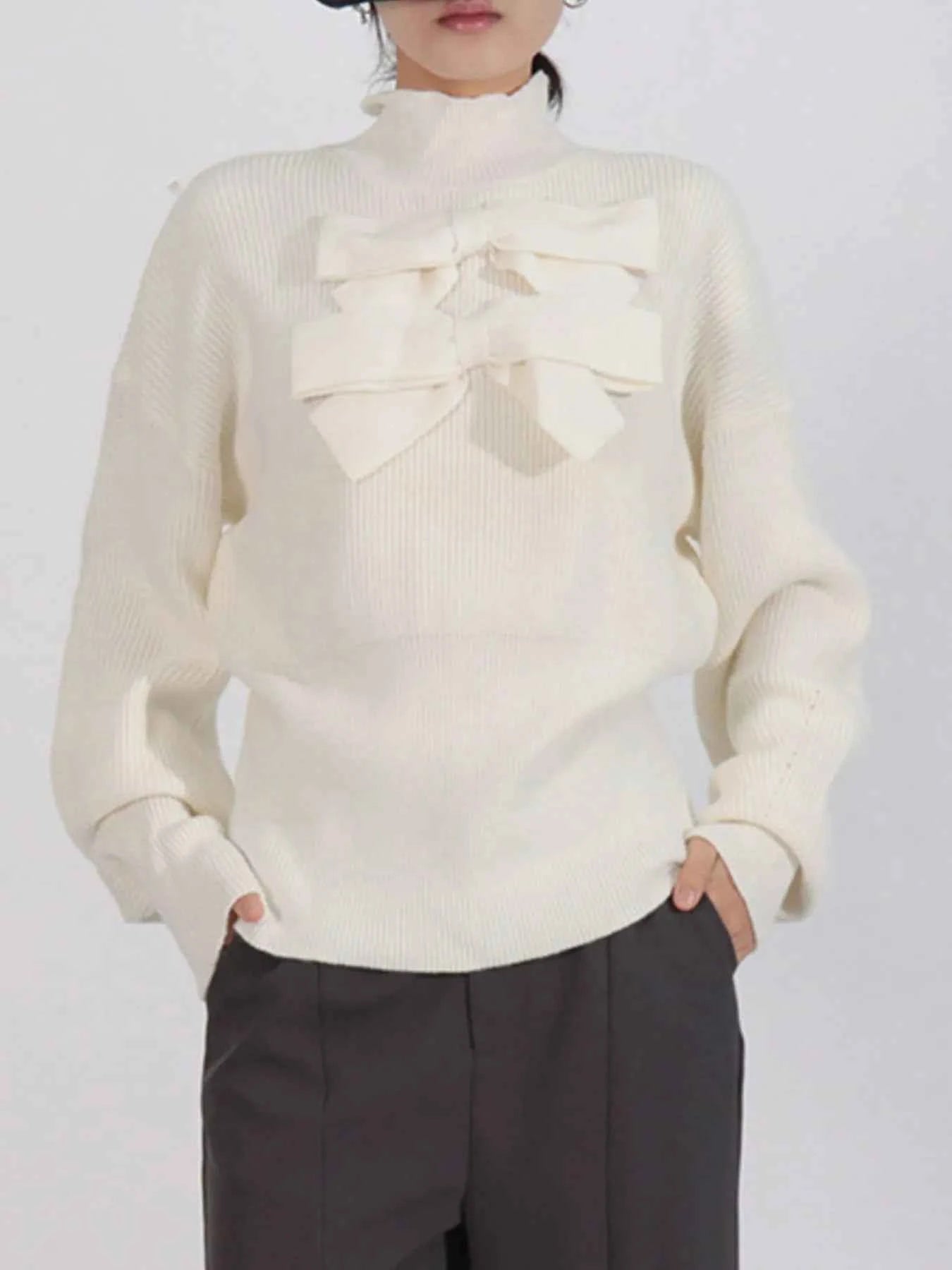 Bow Front Turtleneck Long Sleeve Sweater White bc66964d-5148-4960-9774-da7350cd8d1f-Max-Origin