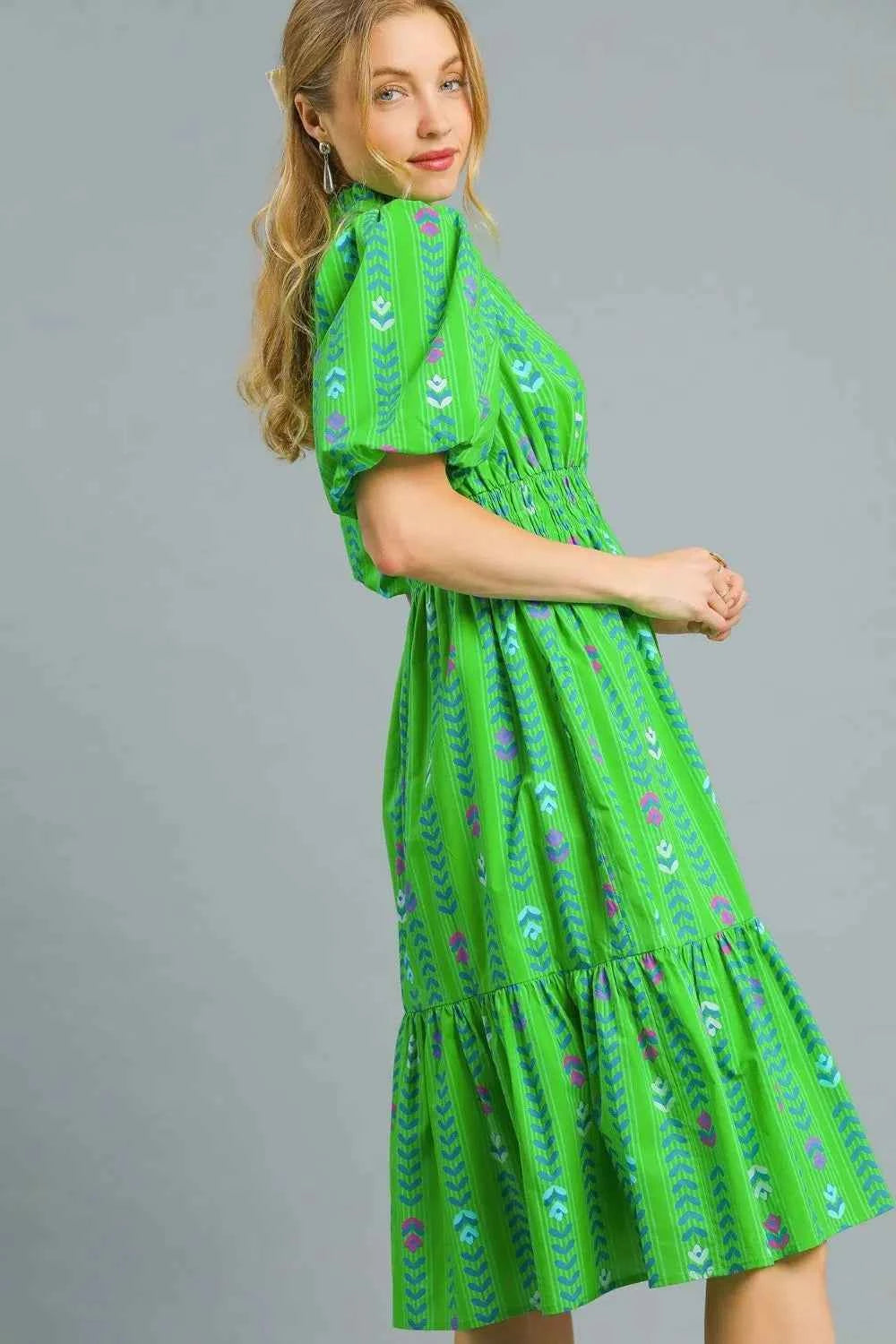 Umgee Printed Midi Dress with Ruffled Hem bc836cd3-bdc6-4040-aabf-da2648a56588-Max-Origin