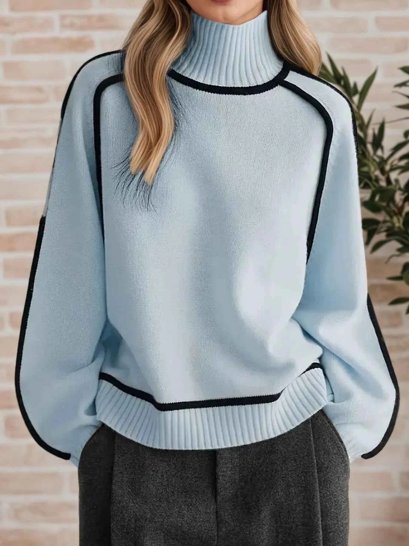 Contrast Trim Turtleneck Sweater bc8553632d75432a8ba369313077ac41-Max-Origin